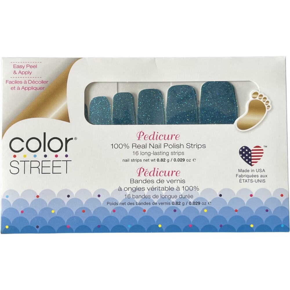 Color Street How Swede It Is Pedicure Nail Polish Strips Blue Glitter FPG004